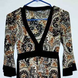 Black & Brown Printed Dress with Waist Tie, Women's Size Small